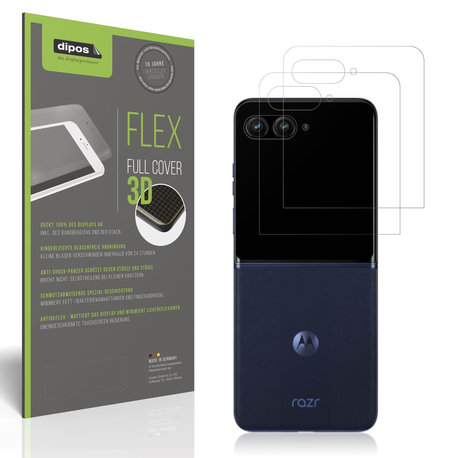 Matte Displayschutzfolie von dipos passend für Motorola razr50 Ultra Aussenseite, 100% Displayabdeckung und blasenfreie Montage