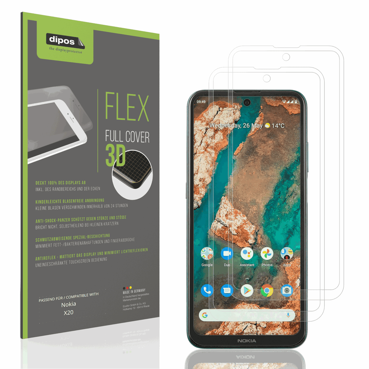 Matte Displayschutzfolie von dipos passend für Nokia X20, 100% Displayabdeckung und blasenfreie Montage