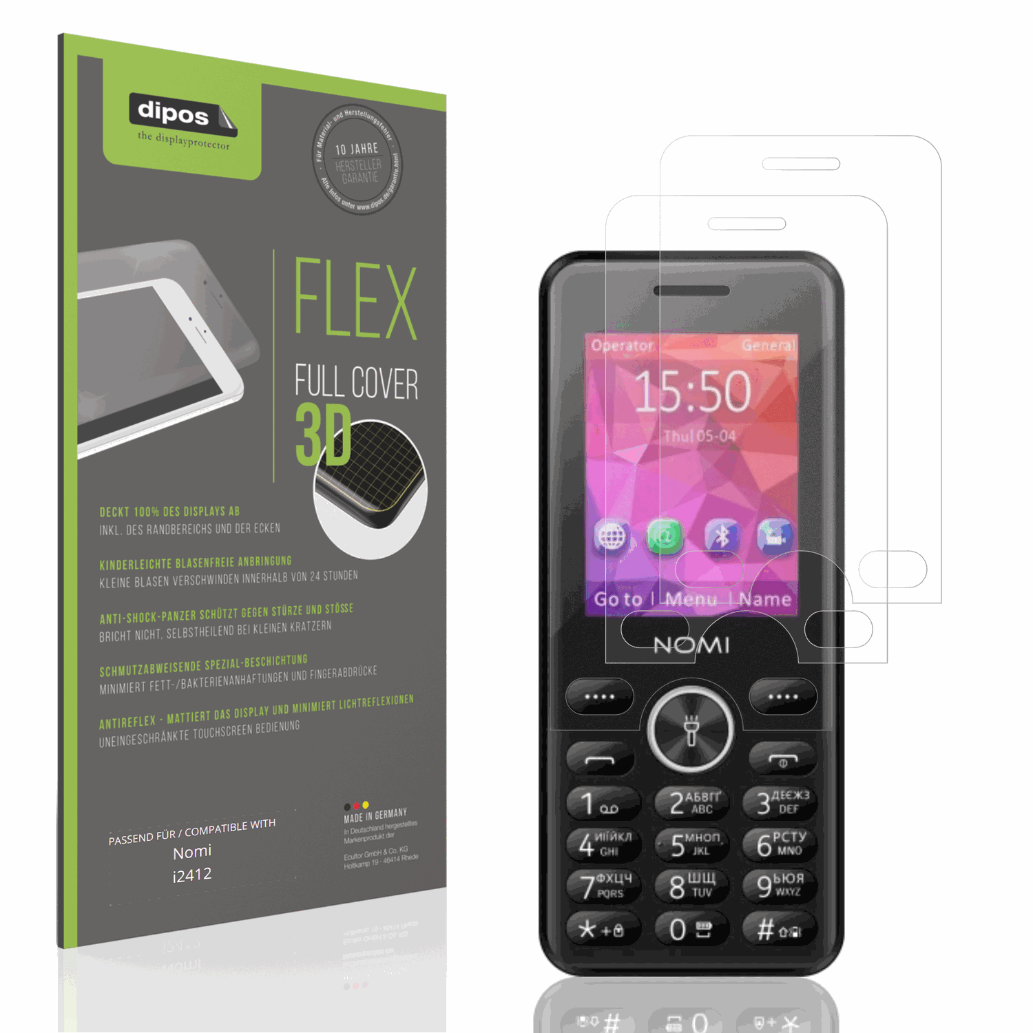 Matte Displayschutzfolie von dipos passend für Nomi i2412, 100% Displayabdeckung und blasenfreie Montage
