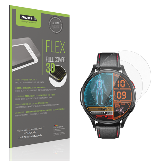 Matte Displayschutzfolie von dipos passend für NONGAMX 1.43 Zoll Smartwatch, 100% Displayabdeckung und blasenfreie Montage