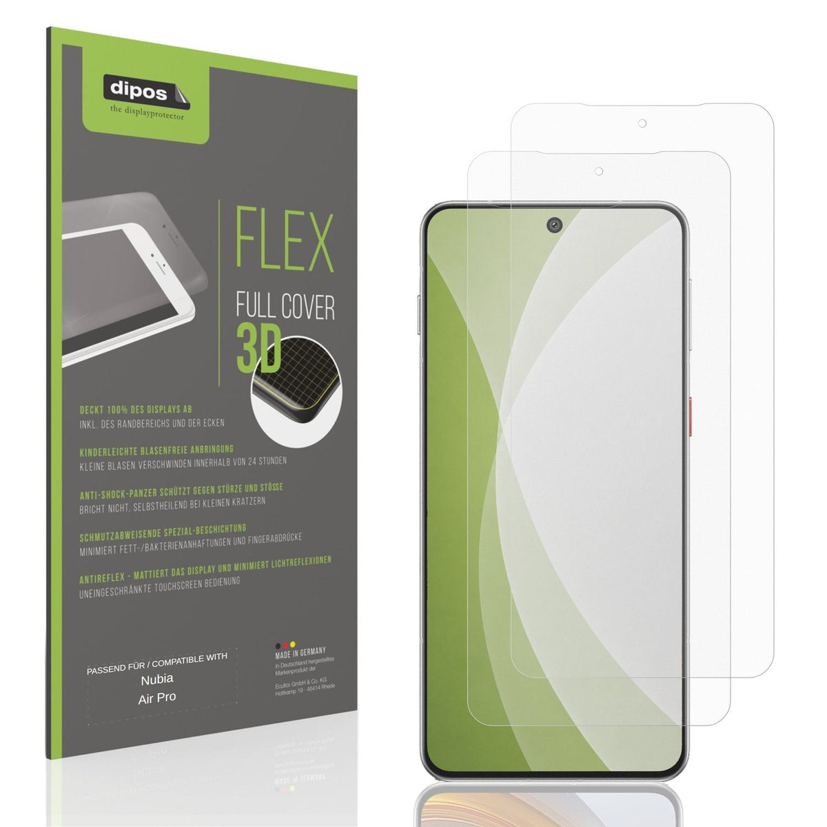 Matte Displayschutzfolie von dipos passend für Nubia Air Pro, 100% Displayabdeckung und blasenfreie Montage