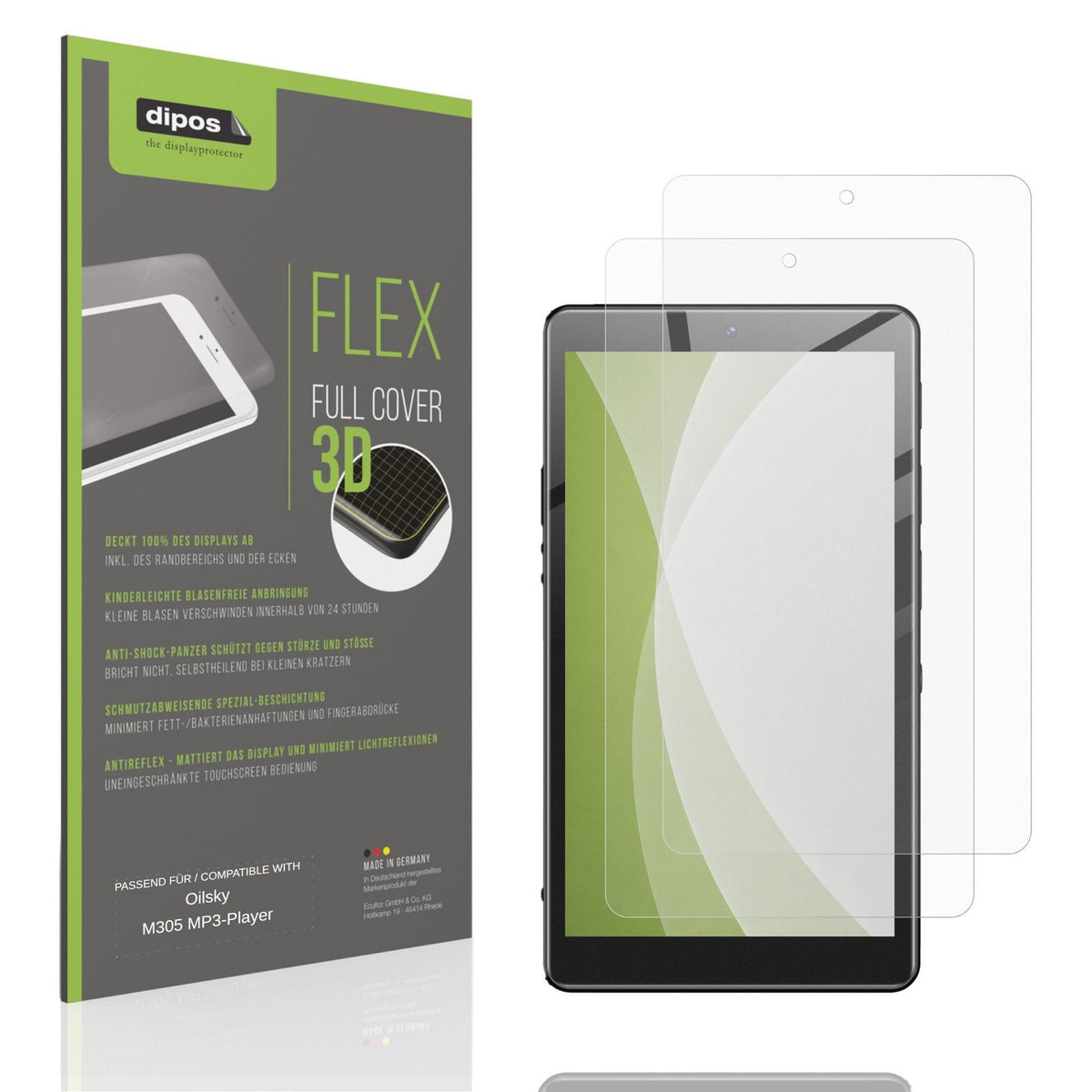 Matte Displayschutzfolie von dipos passend für Oilsky M305 MP3-Player, 100% Displayabdeckung und blasenfreie Montage