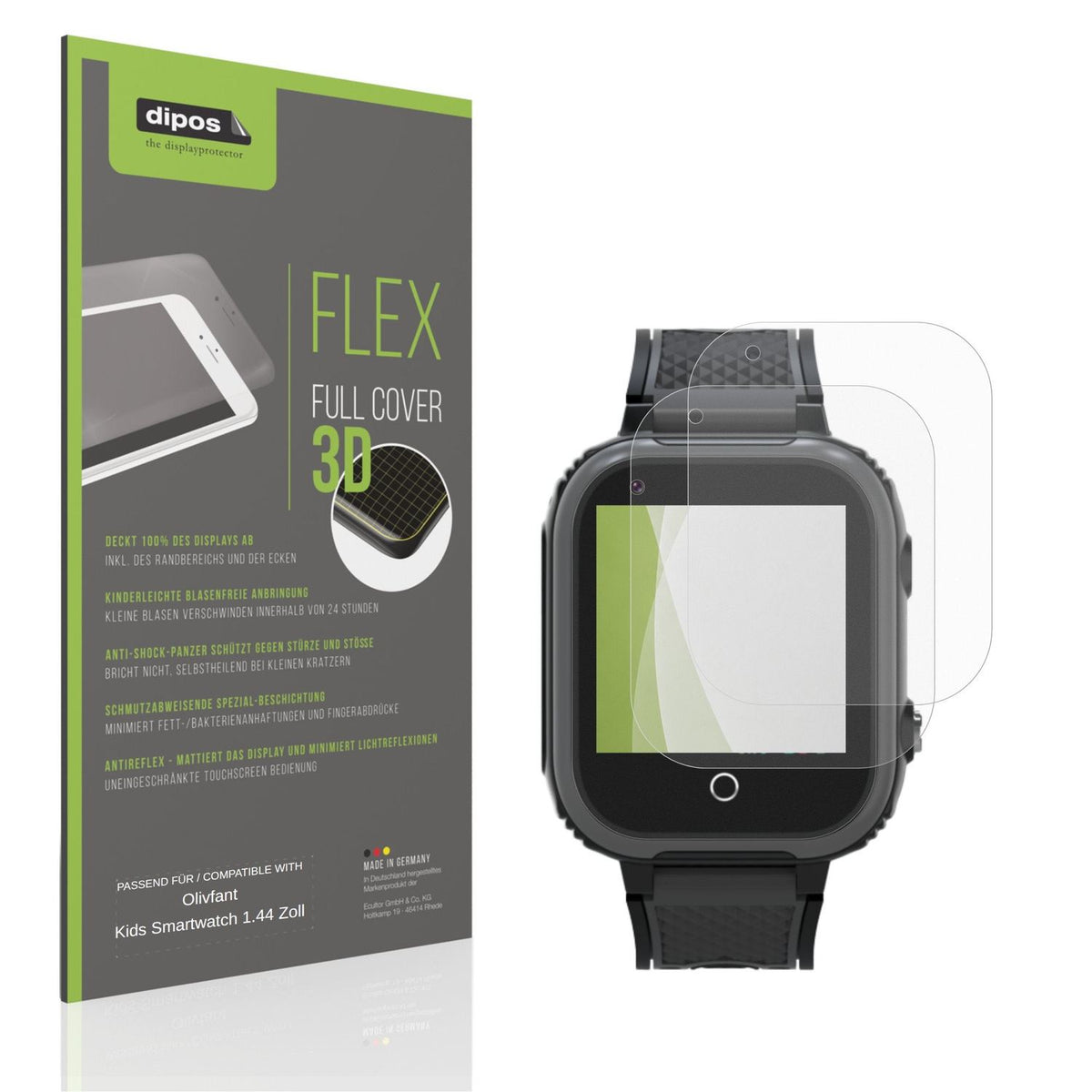 Matte Displayschutzfolie von dipos passend für Olivfant Kids Smartwatch 1.44 Zoll, 100% Displayabdeckung und blasenfreie Montage