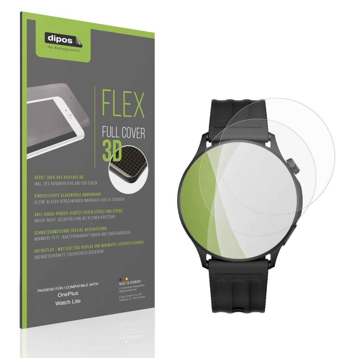 Matte Displayschutzfolie von dipos passend für OnePlus Watch Lite, 100% Displayabdeckung und blasenfreie Montage