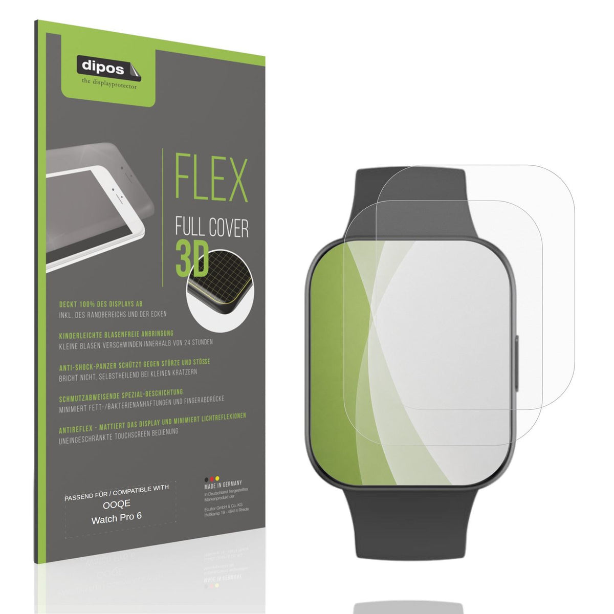 Matte Displayschutzfolie von dipos passend für OOQE Watch Pro 6, 100% Displayabdeckung und blasenfreie Montage