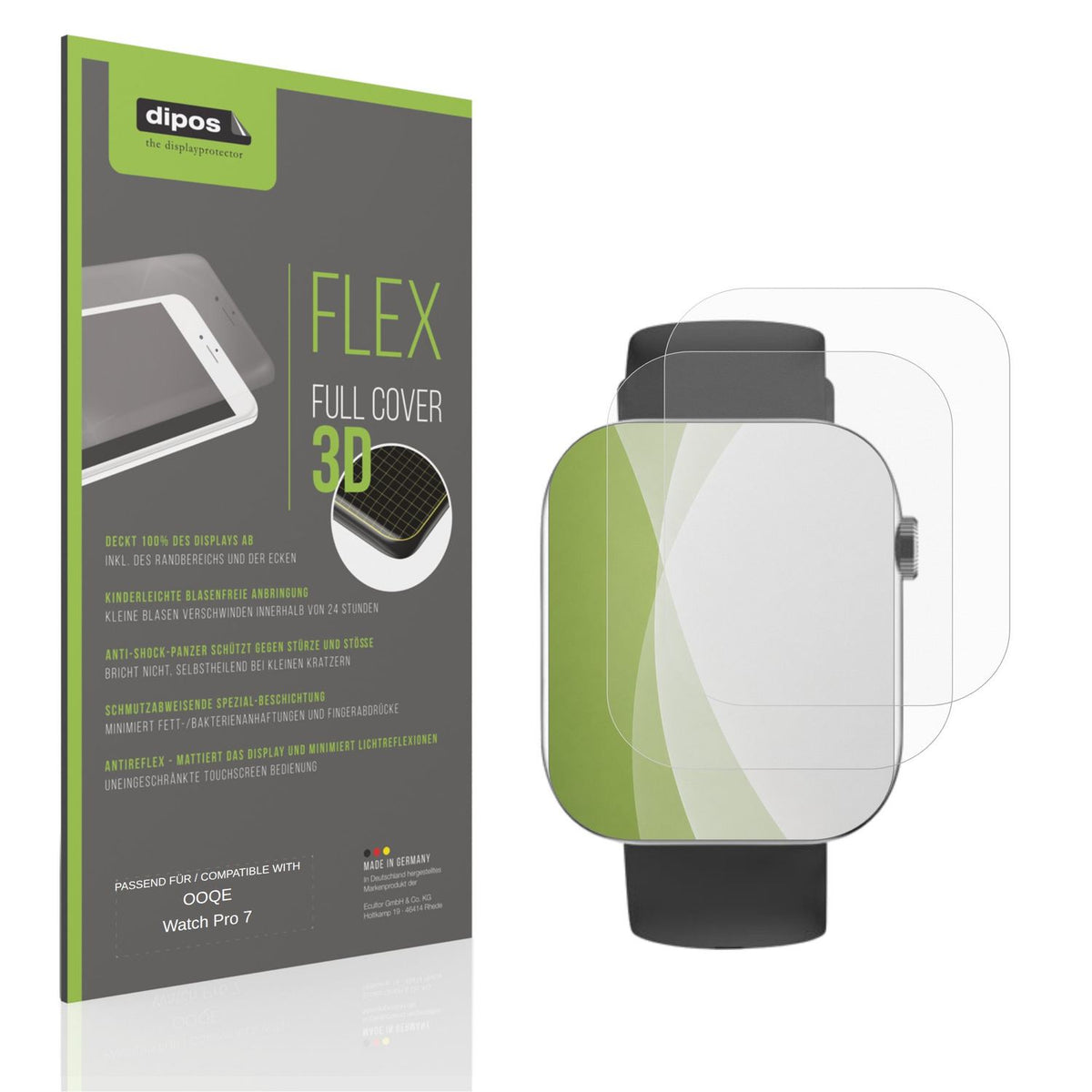 Matte Displayschutzfolie von dipos passend für Ooqe Watch Pro 7, 100% Displayabdeckung und blasenfreie Montage