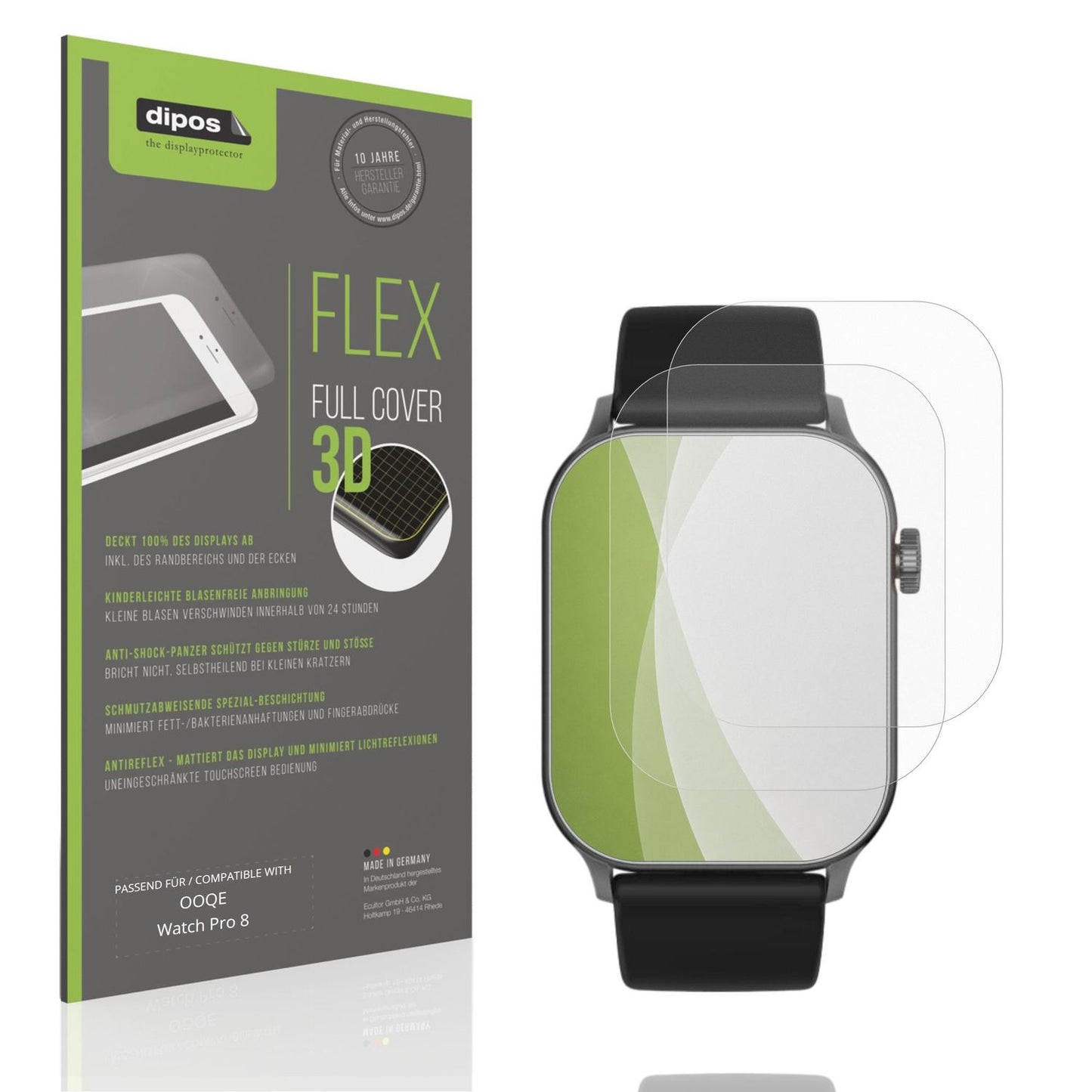 Matte Displayschutzfolie von dipos passend für OOQE Watch Pro 8, 100% Displayabdeckung und blasenfreie Montage