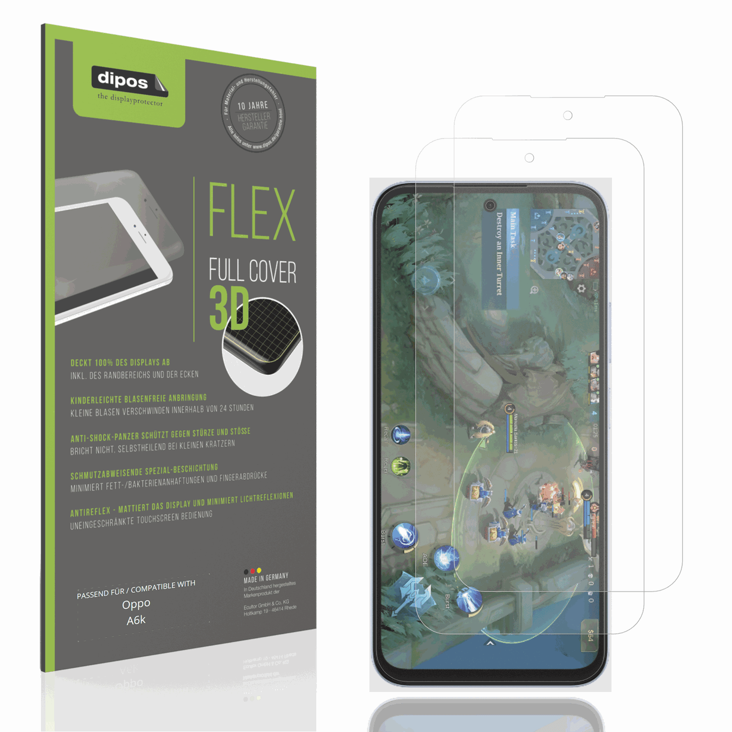 Matte Displayschutzfolie von dipos passend für Oppo A6k, 100% Displayabdeckung und blasenfreie Montage