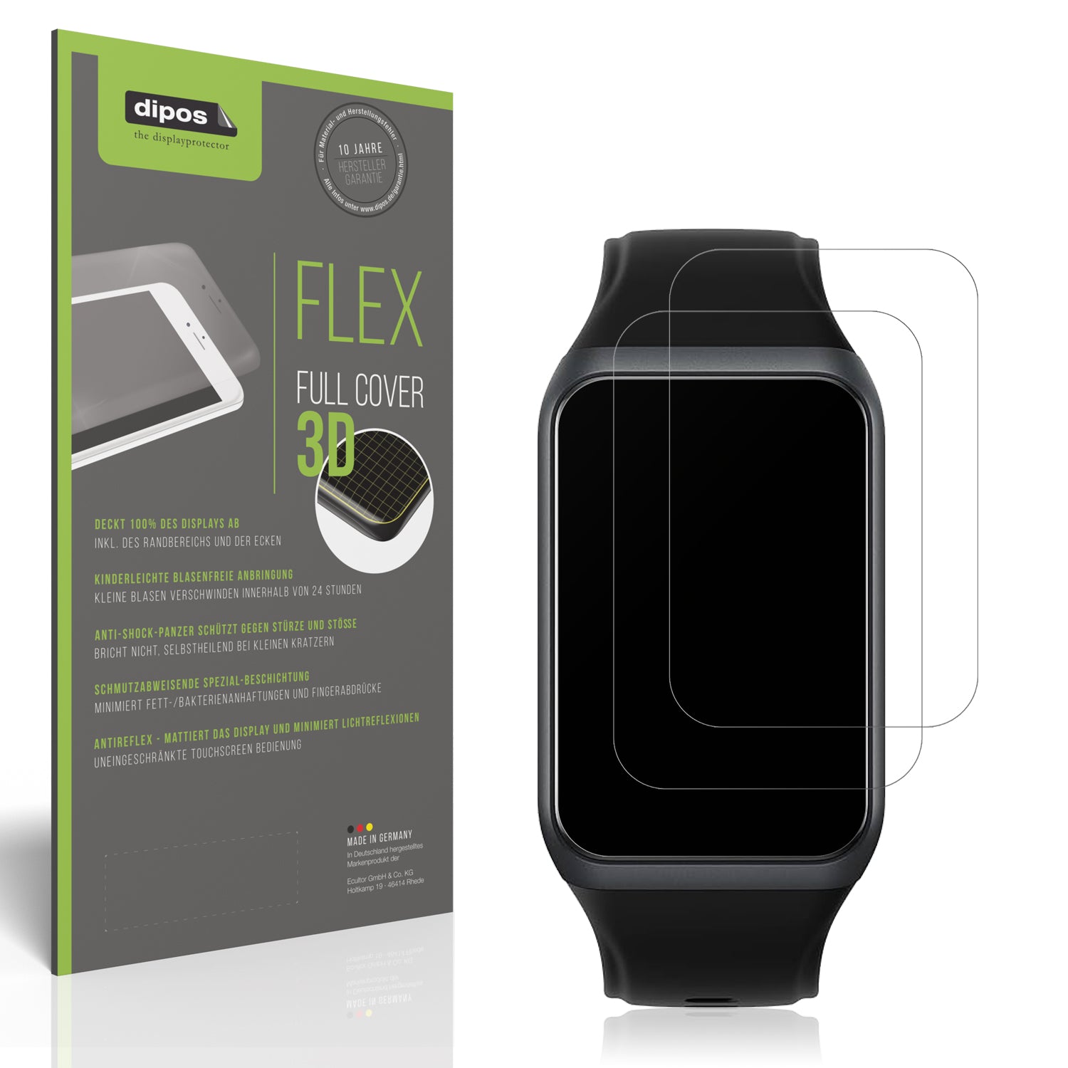 Matte Displayschutzfolie von dipos passend für Oppo Band 2, 100% Displayabdeckung und blasenfreie Montage