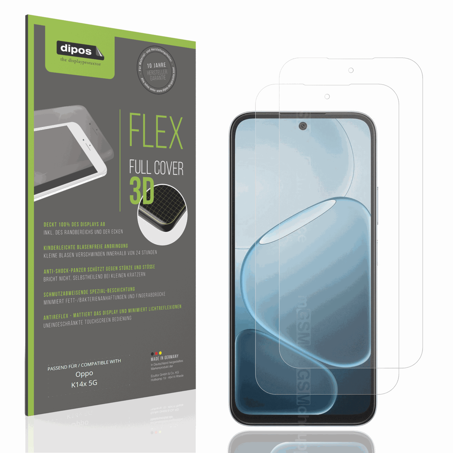 Matte Displayschutzfolie von dipos passend für Oppo K14x 5G, 100% Displayabdeckung und blasenfreie Montage