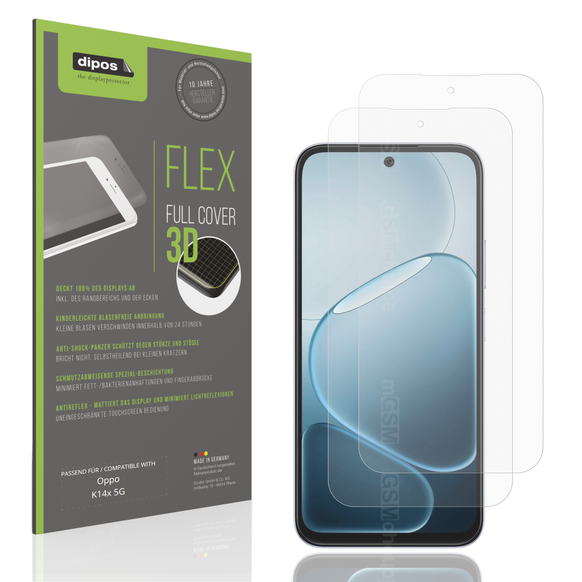 Matte Displayschutzfolie von dipos passend für Oppo K14x 5G, 100% Displayabdeckung und blasenfreie Montage