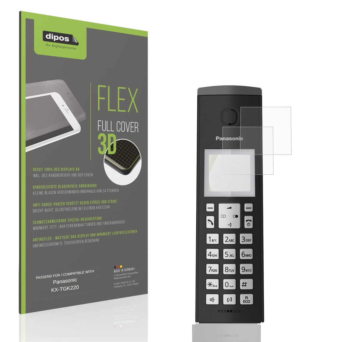 Matte Displayschutzfolie von dipos passend für Panasonic KX-TGK220, 100% Displayabdeckung und blasenfreie Montage