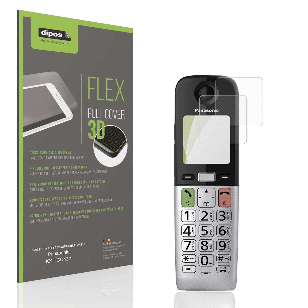 Matte Displayschutzfolie von dipos passend für Panasonic KX-TGU432, 100% Displayabdeckung und blasenfreie Montage