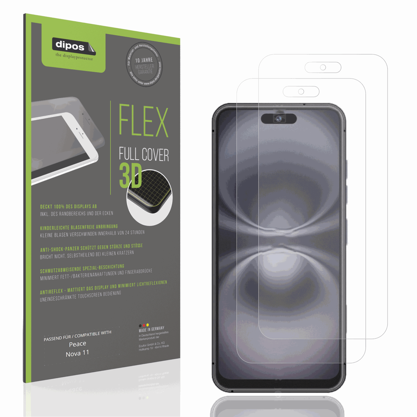Matte Displayschutzfolie von dipos passend für Peace Nova 11, 100% Displayabdeckung und blasenfreie Montage