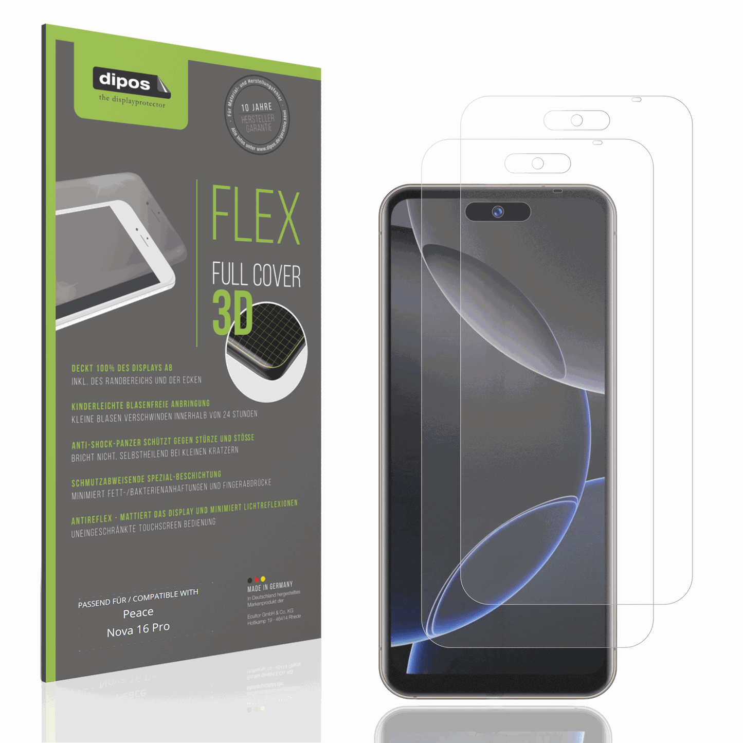 Matte Displayschutzfolie von dipos passend für Peace Nova 16 Pro, 100% Displayabdeckung und blasenfreie Montage