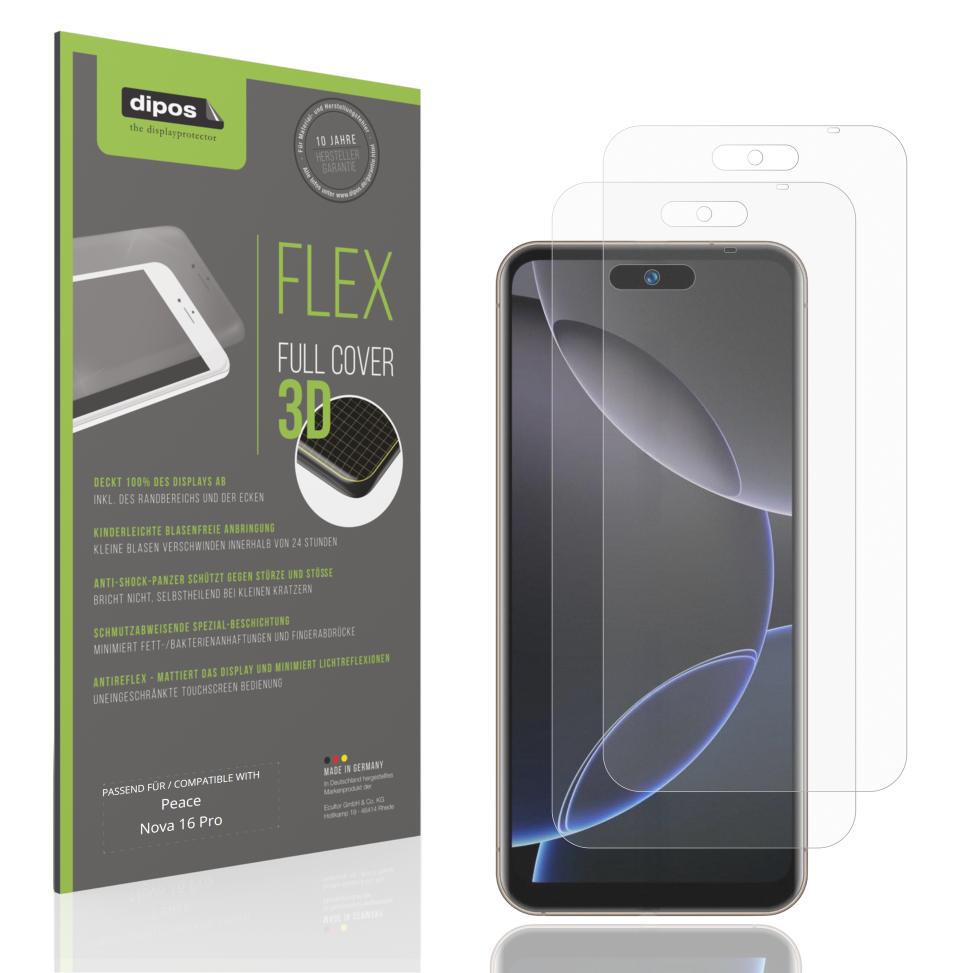 Matte Displayschutzfolie von dipos passend für Peace Nova 16 Pro, 100% Displayabdeckung und blasenfreie Montage