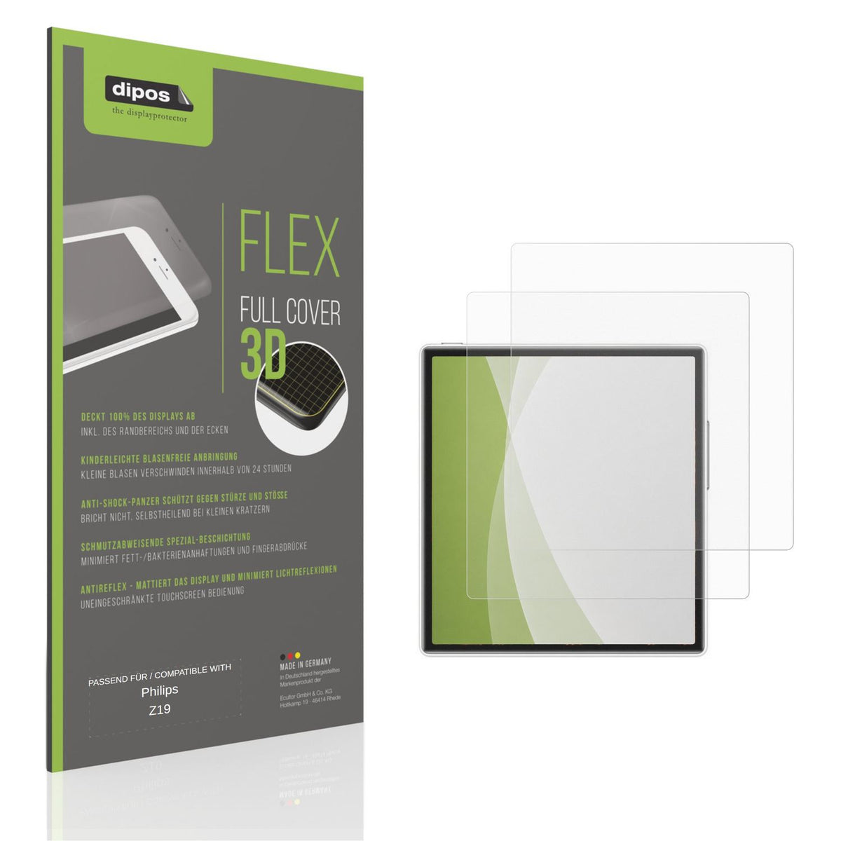 Matte Displayschutzfolie von dipos passend für Philips Z19, 100% Displayabdeckung und blasenfreie Montage