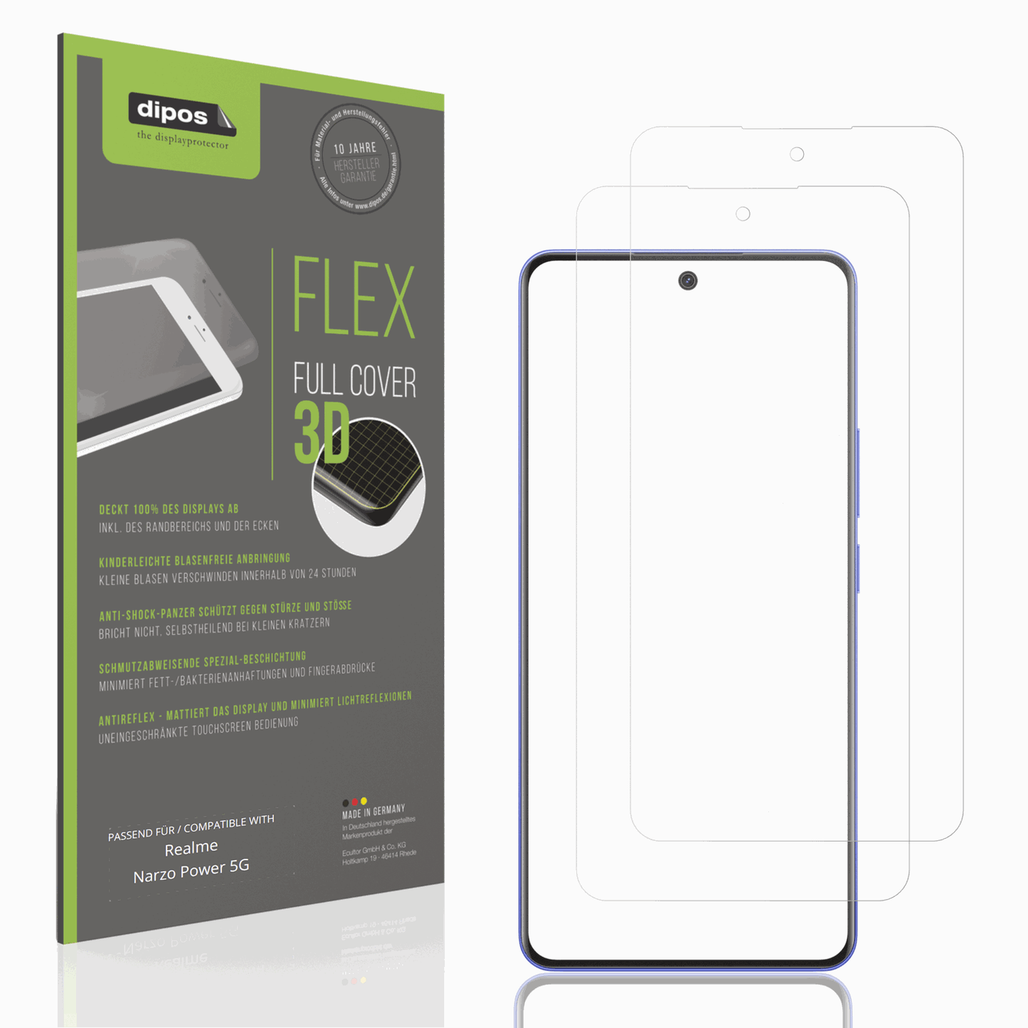 Matte Displayschutzfolie von dipos passend für Realme Narzo Power 5G, 100% Displayabdeckung und blasenfreie Montage