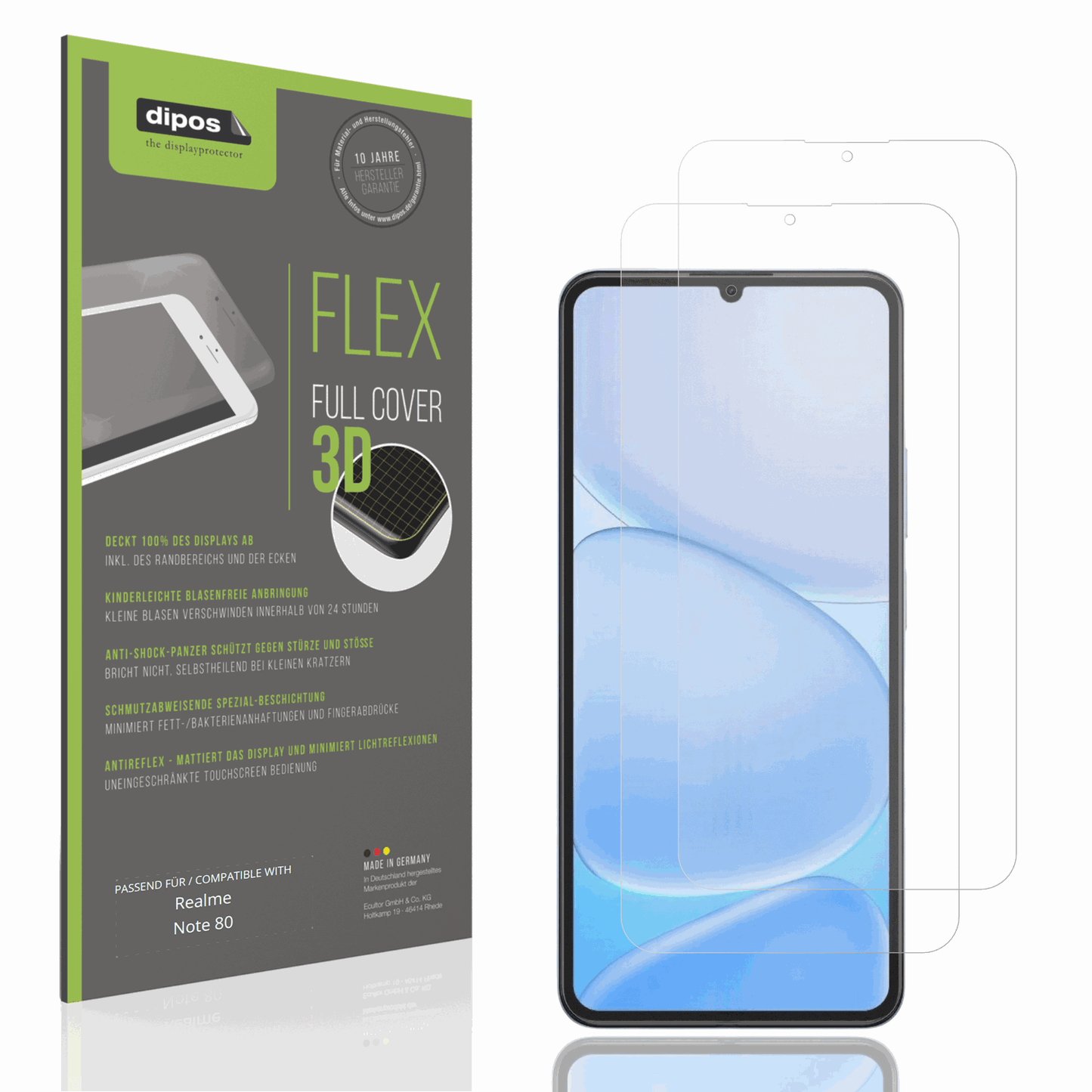 Matte Displayschutzfolie von dipos passend für Realme Note 80, 100% Displayabdeckung und blasenfreie Montage