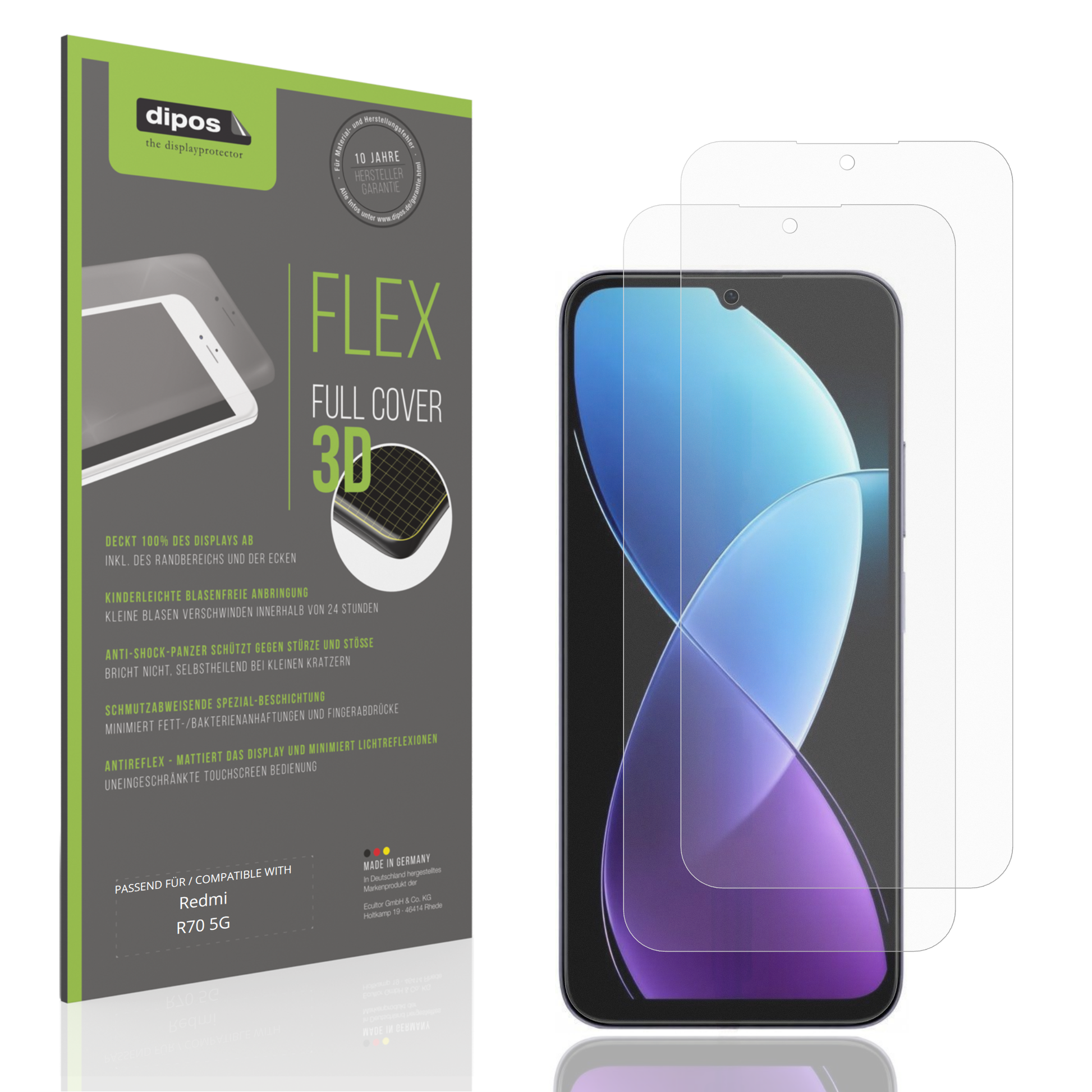 Matte Displayschutzfolie von dipos passend für Redmi R70 5G, 100% Displayabdeckung und blasenfreie Montage