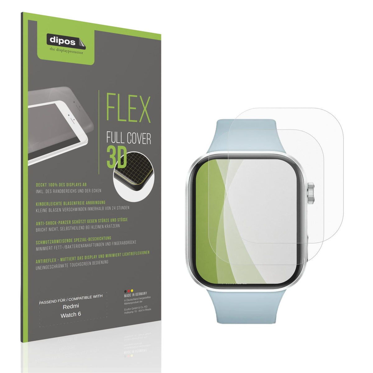 Matte Displayschutzfolie von dipos passend für Redmi Watch 6, 100% Displayabdeckung und blasenfreie Montage