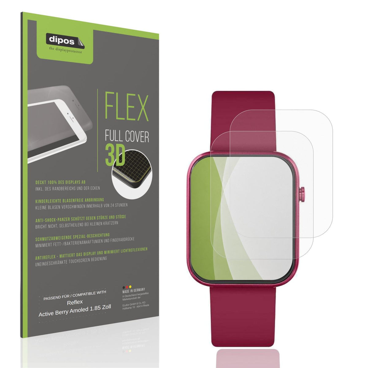Matte Displayschutzfolie von dipos passend für Reflex Active Berry Amoled 1.85 Zoll, 100% Displayabdeckung und blasenfreie Montage