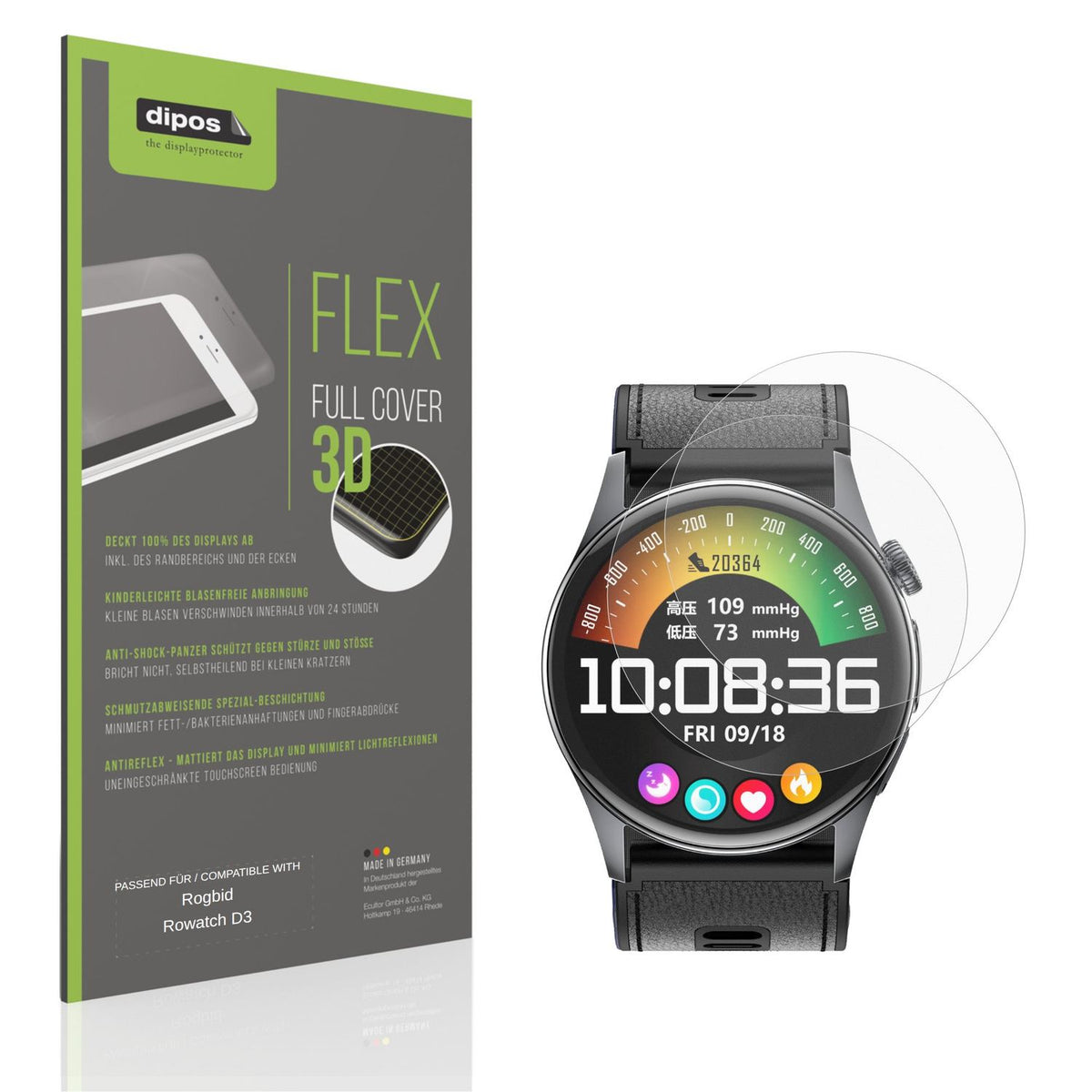 Matte Displayschutzfolie von dipos passend für Rogbid Rowatch D3, 100% Displayabdeckung und blasenfreie Montage