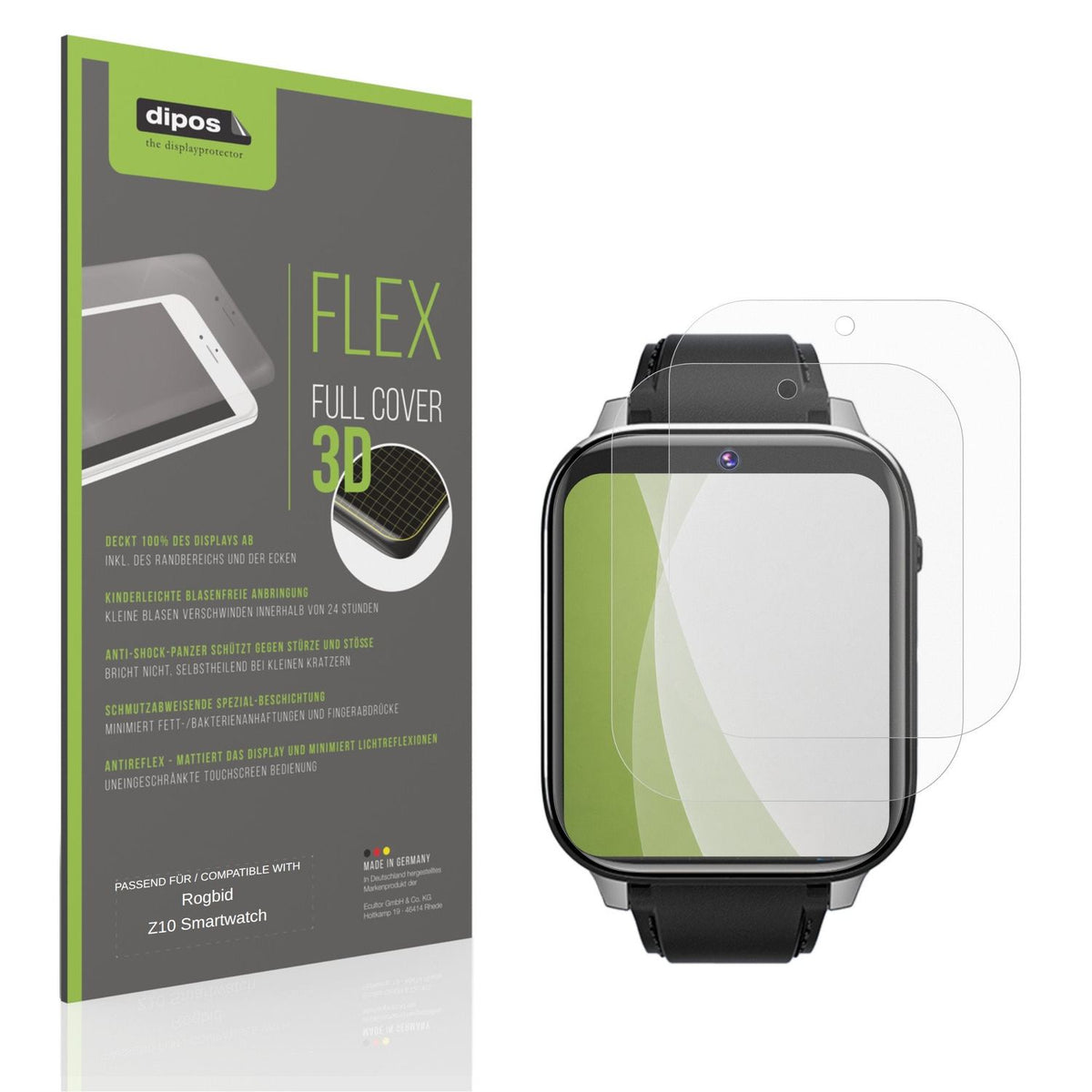 Matte Displayschutzfolie von dipos passend für Rogbid Z10 Smartwatch, 100% Displayabdeckung und blasenfreie Montage