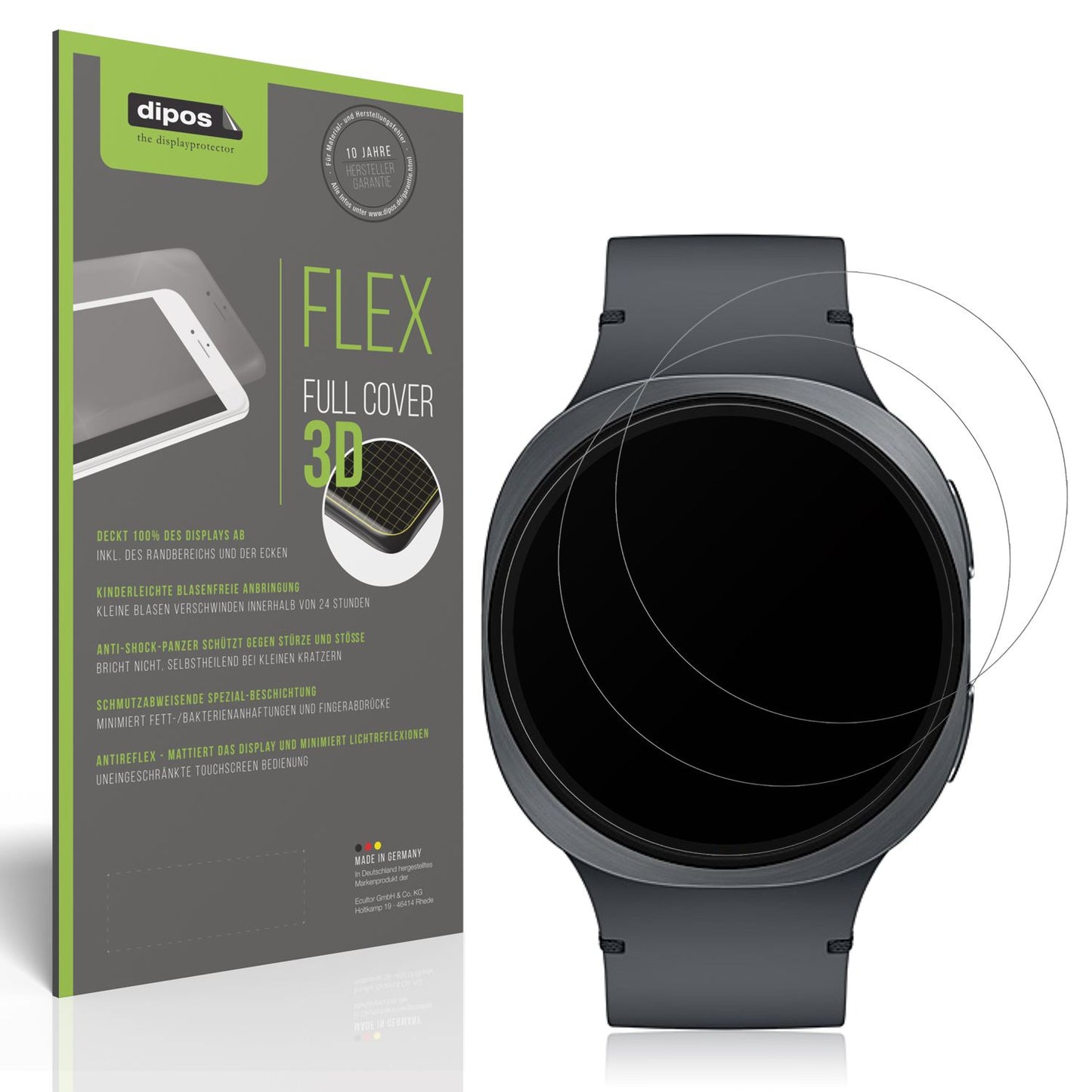 Matte Displayschutzfolie von dipos passend für Samsung Galaxy Watch8 40mm, 100% Displayabdeckung und blasenfreie Montage