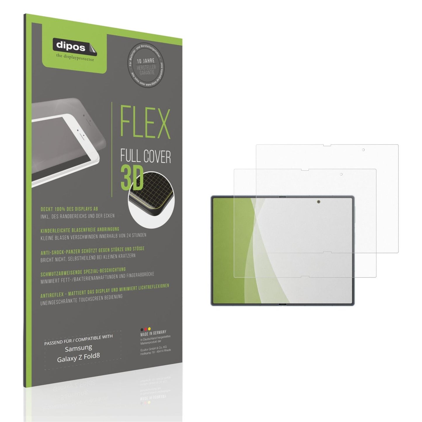 Matte Displayschutzfolie von dipos passend für Samsung Galaxy Z Fold8 Innenseite, 100% Displayabdeckung und blasenfreie Montage
