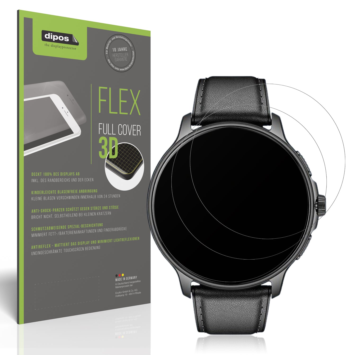 Matte Displayschutzfolie von dipos passend für Smartwatch 28.5mm durchmesser, 100% Displayabdeckung und blasenfreie Montage