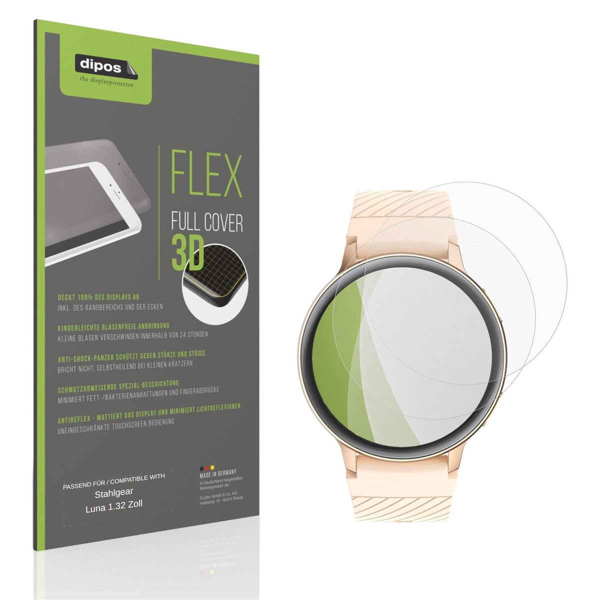 Matte Displayschutzfolie von dipos passend für Stahlgear Luna 1.32 Zoll, 100% Displayabdeckung und blasenfreie Montage