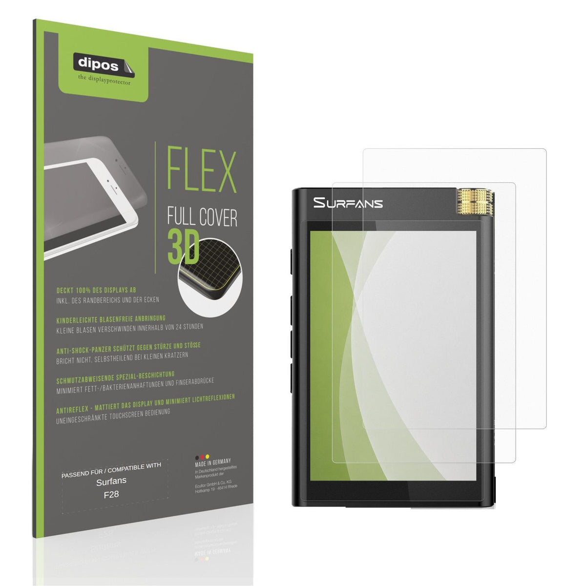 Matte Displayschutzfolie von dipos passend für Surfans F28, 100% Displayabdeckung und blasenfreie Montage