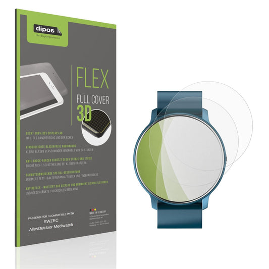 Matte Displayschutzfolie von dipos passend für SWZEC AllesOutdoor Mediwatch, 100% Displayabdeckung und blasenfreie Montage