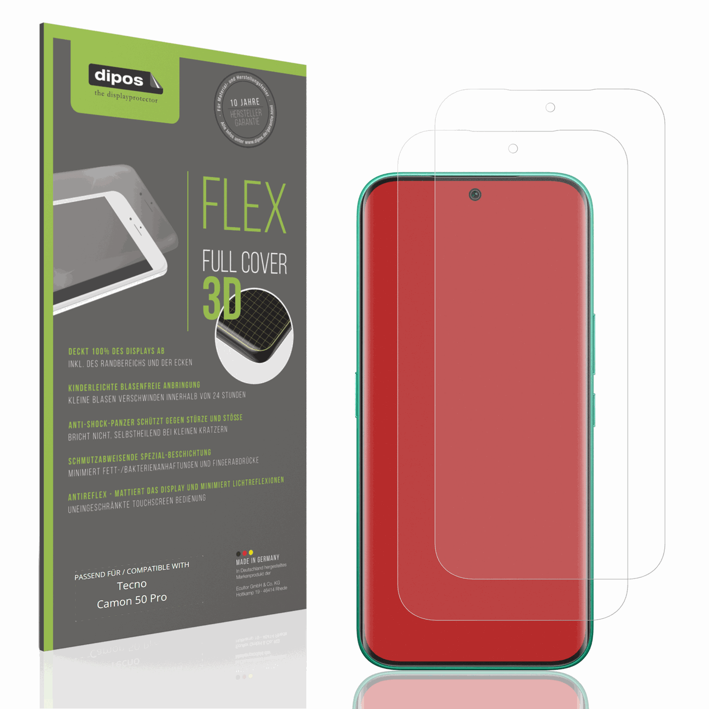 Matte Displayschutzfolie von dipos passend für Tecno Camon 50 Pro, 100% Displayabdeckung und blasenfreie Montage