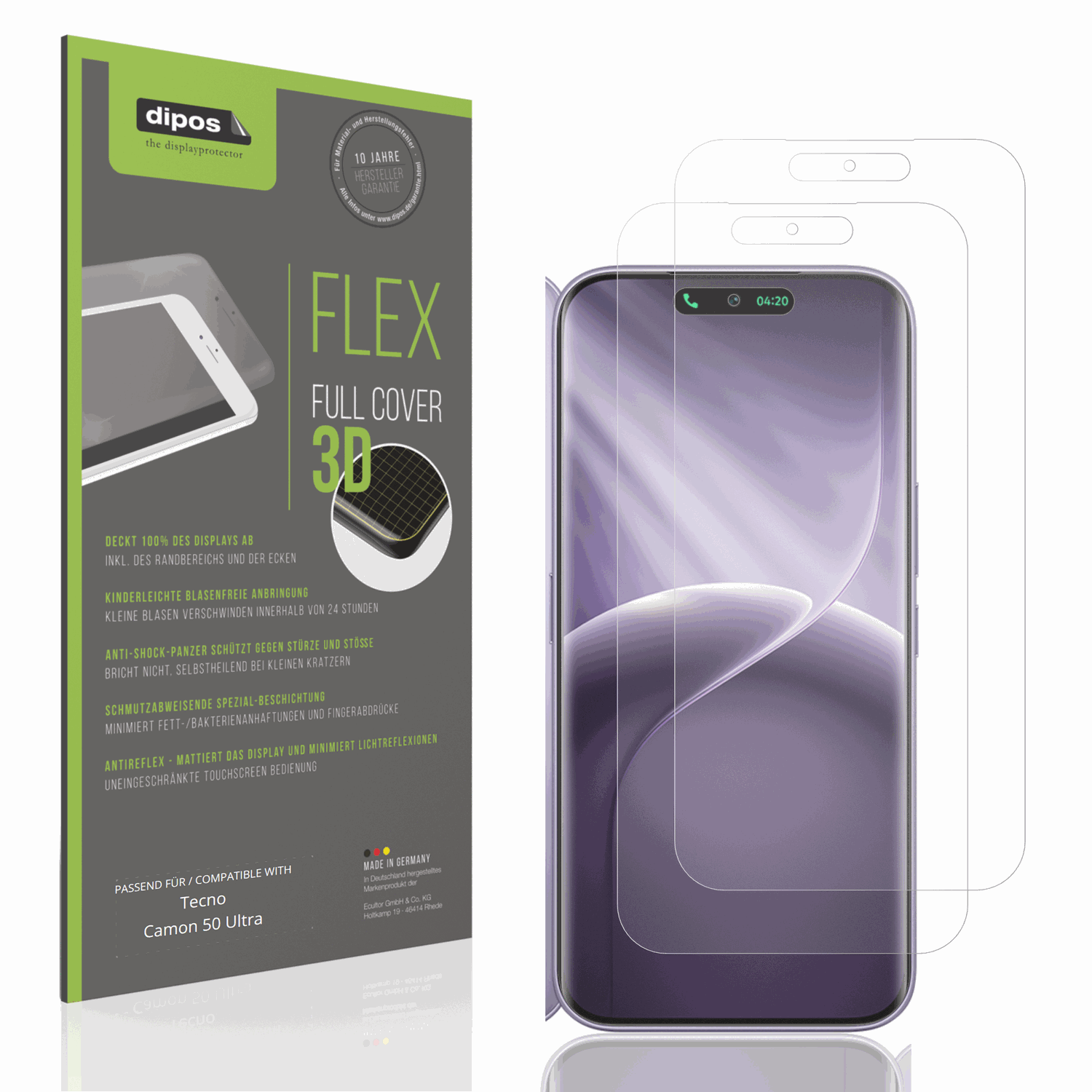 Matte Displayschutzfolie von dipos passend für Tecno Camon 50 Ultra, 100% Displayabdeckung und blasenfreie Montage