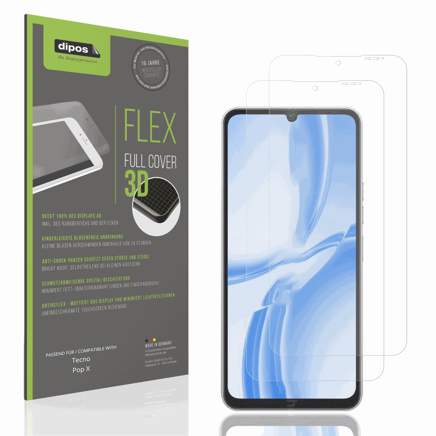 Matte Displayschutzfolie von dipos passend für Tecno Pop X, 100% Displayabdeckung und blasenfreie Montage