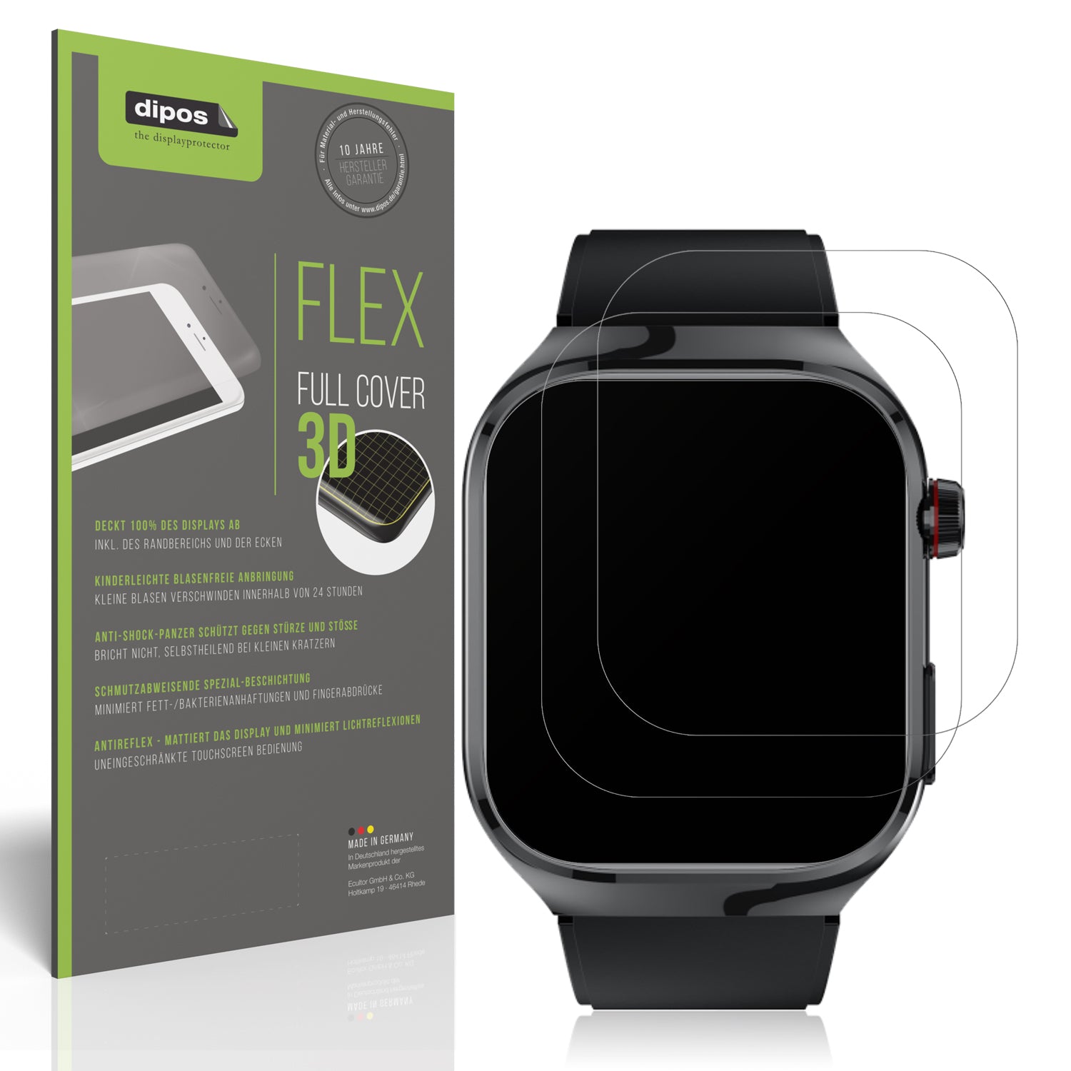 Matte Displayschutzfolie von dipos passend für TK 16 Smartwatch 2.04 Zoll, 100% Displayabdeckung und blasenfreie Montage