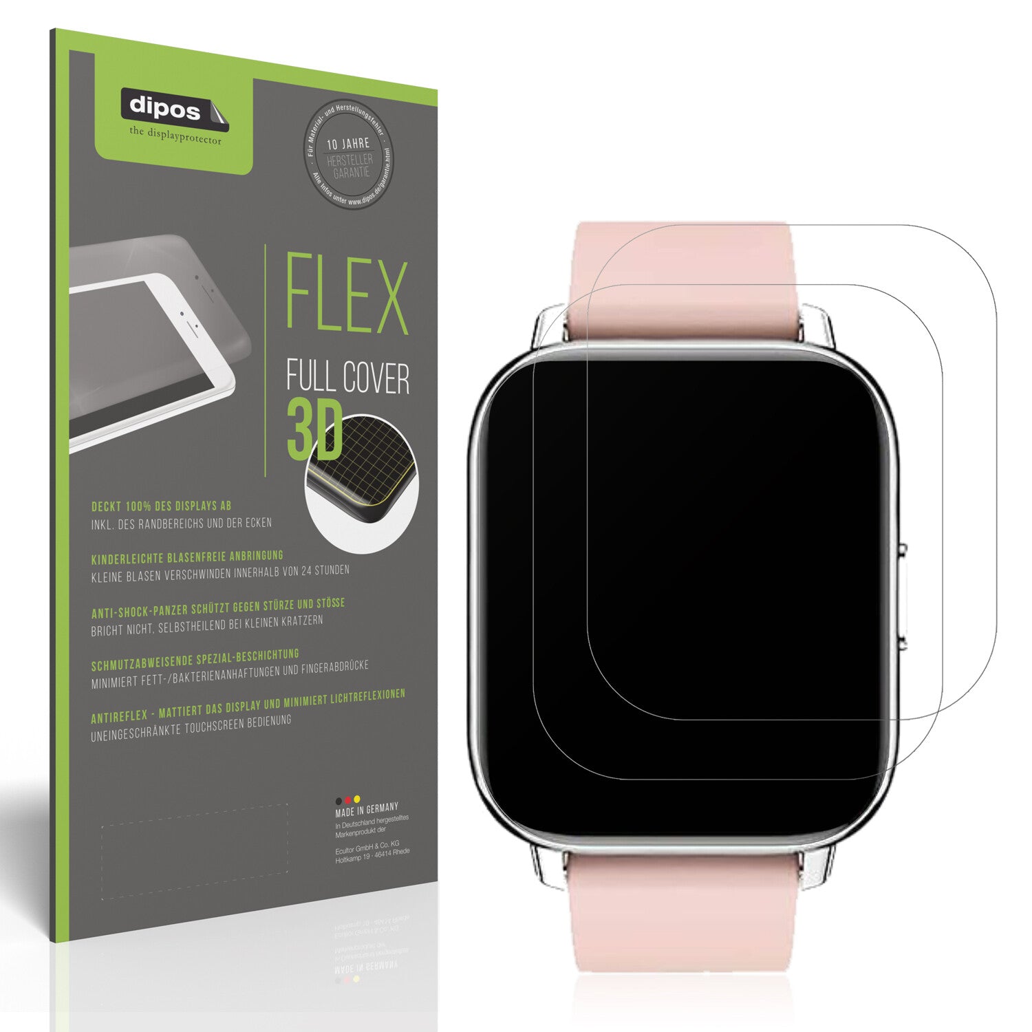 Matte Displayschutzfolie von dipos passend für Togala Smartwatch, 100% Displayabdeckung und blasenfreie Montage