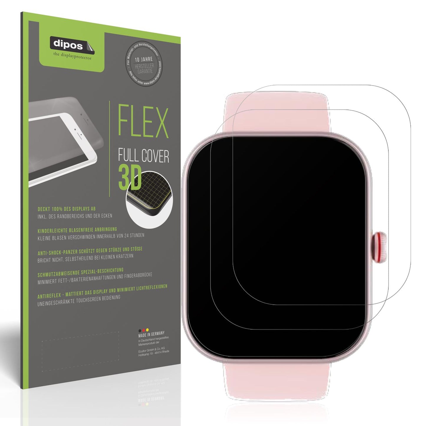 Matte Displayschutzfolie von dipos passend für Toobur 1.91 Zoll Smartwatch, 100% Displayabdeckung und blasenfreie Montage