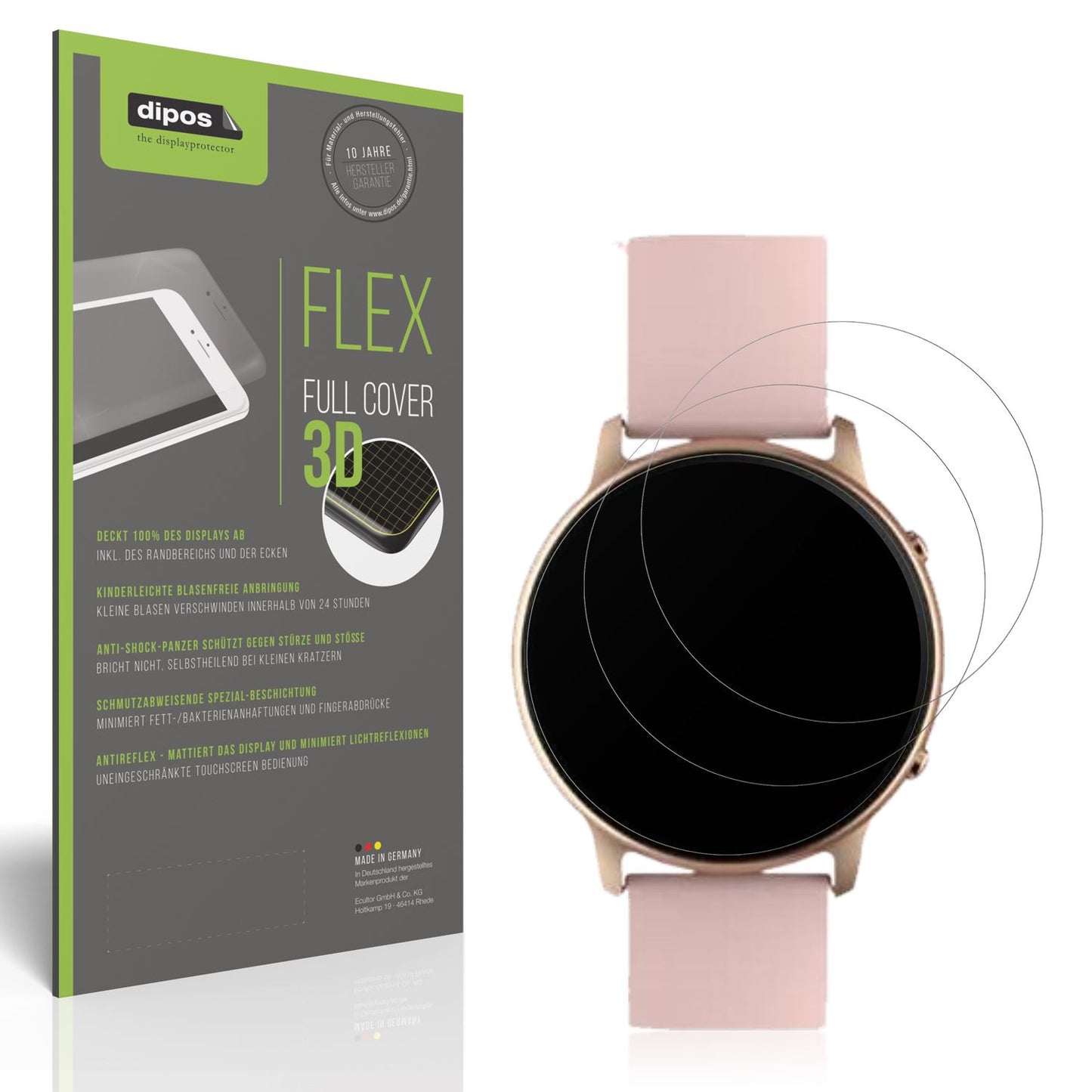 Matte Displayschutzfolie von dipos passend für Tuyoma Smartwatch LW36, 100% Displayabdeckung und blasenfreie Montage