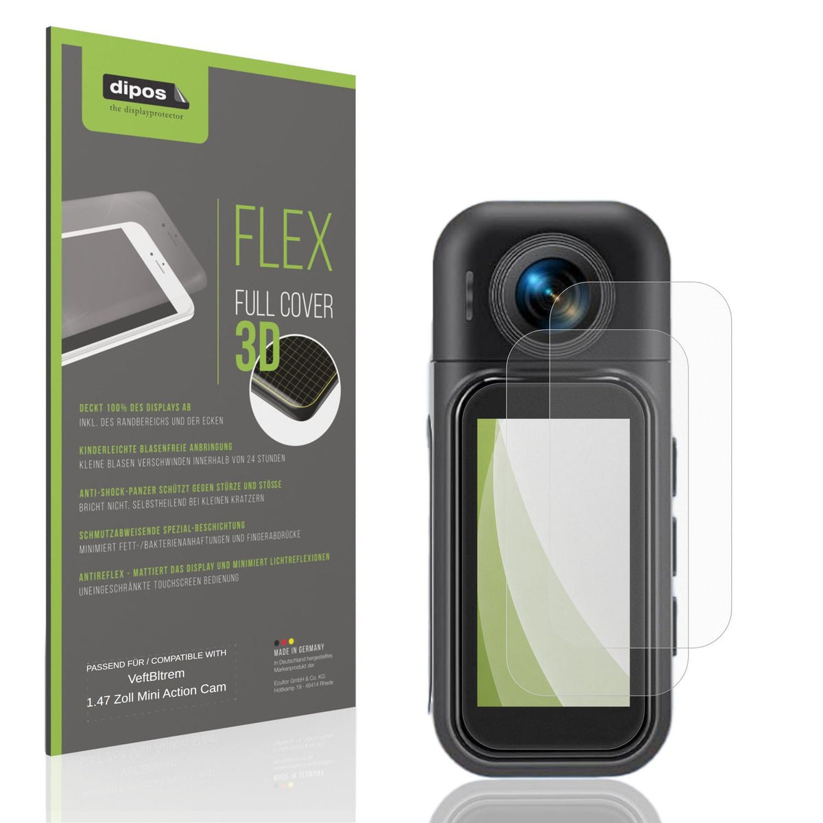 Matte Displayschutzfolie von dipos passend für VeftBltrem 1.47 Zoll Mini Action Cam, 100% Displayabdeckung und blasenfreie Montage