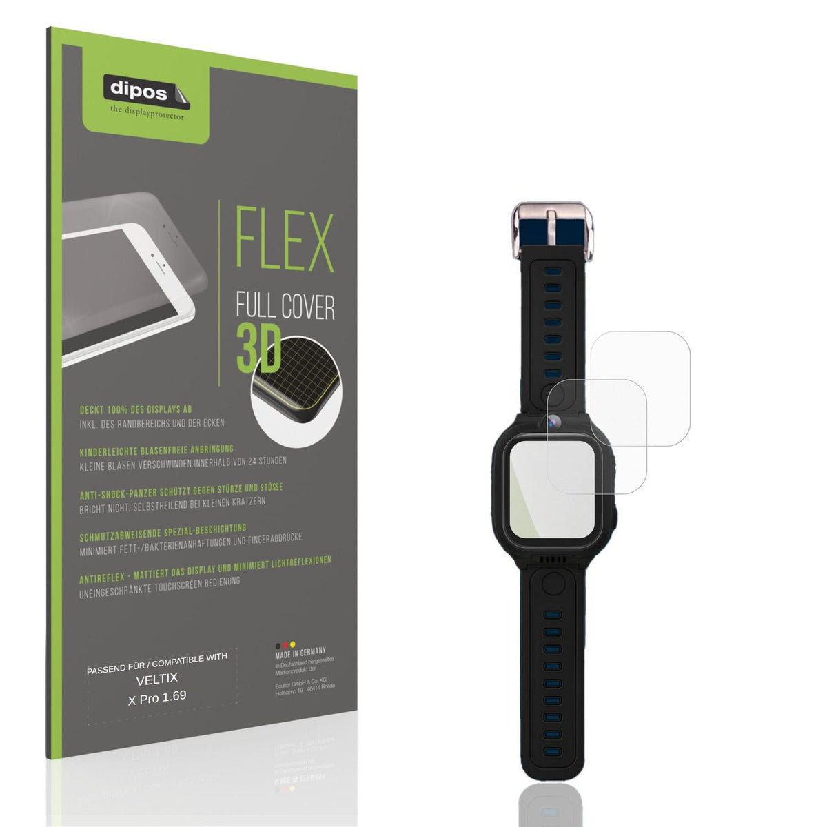 Matte Displayschutzfolie von dipos passend für VELTIX X Pro 1.69, 100% Displayabdeckung und blasenfreie Montage