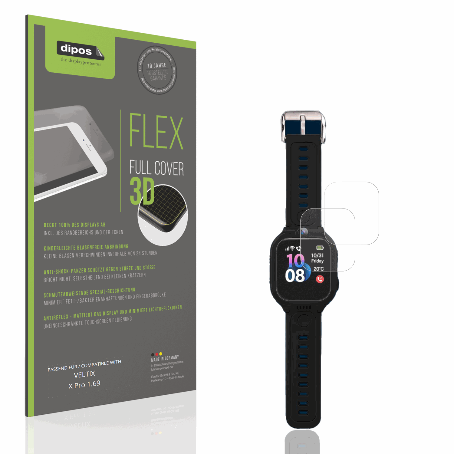 Matte Displayschutzfolie von dipos passend für VELTIX X Pro 1.69, 100% Displayabdeckung und blasenfreie Montage