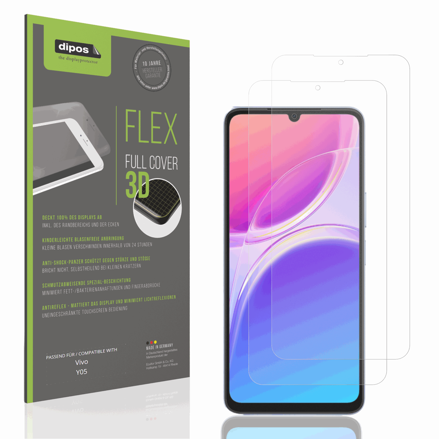 Matte Displayschutzfolie von dipos passend für Vivo Y05, 100% Displayabdeckung und blasenfreie Montage