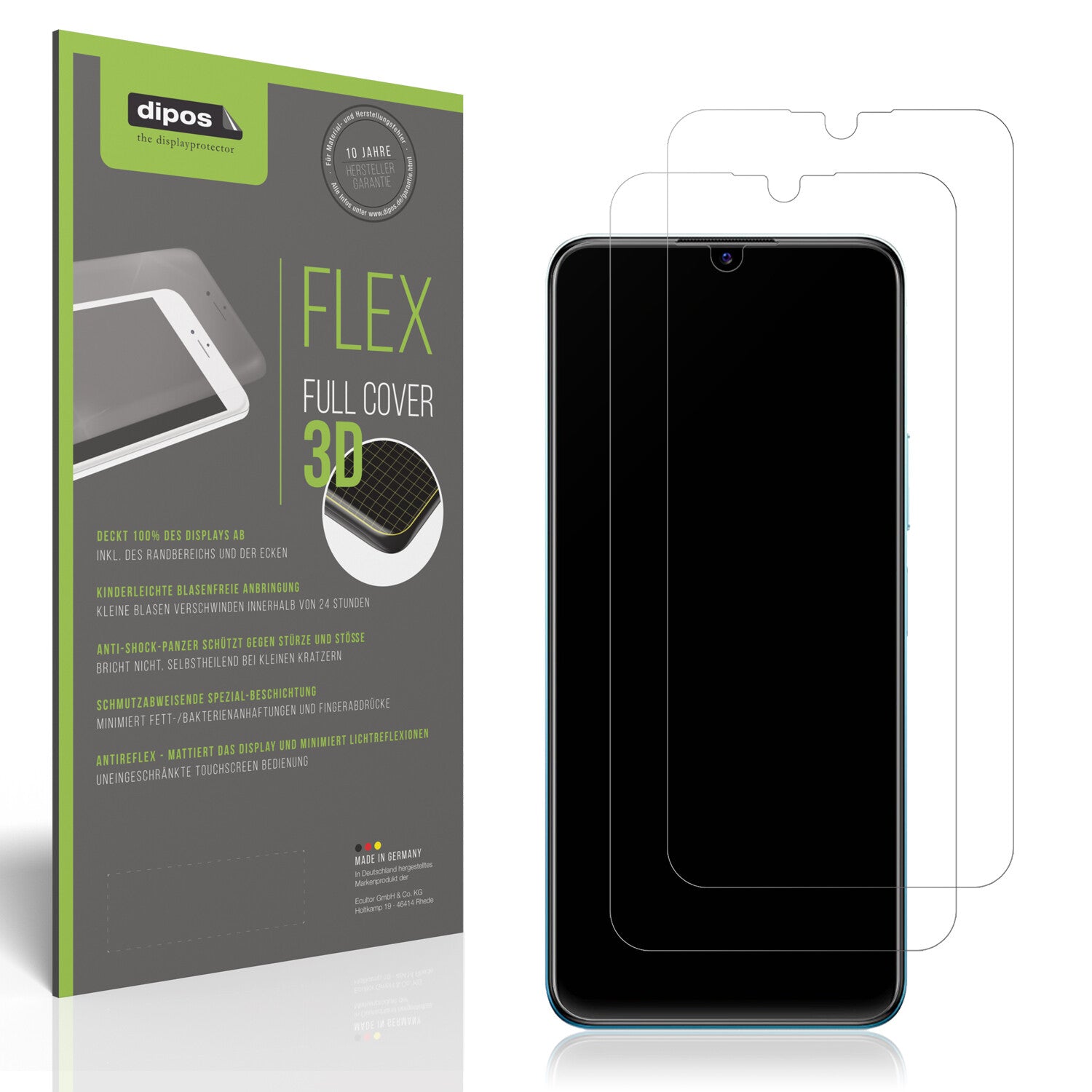 Matte Displayschutzfolie von dipos passend für Vivo Y15c, 100% Displayabdeckung und blasenfreie Montage