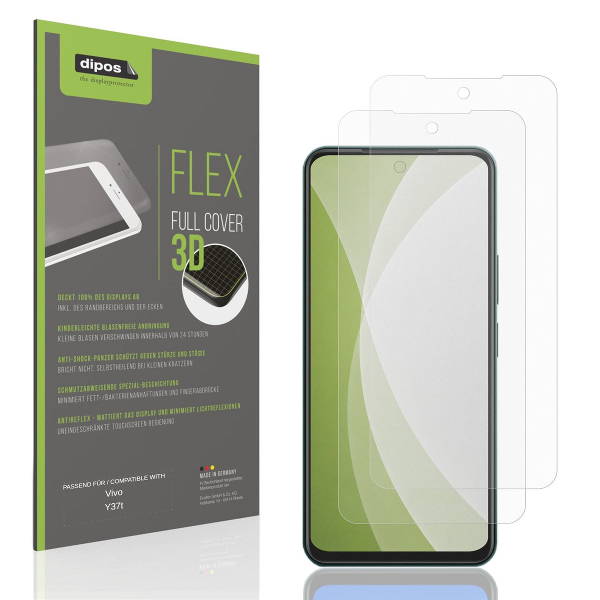 Matte Displayschutzfolie von dipos passend für Vivo Y37t, 100% Displayabdeckung und blasenfreie Montage