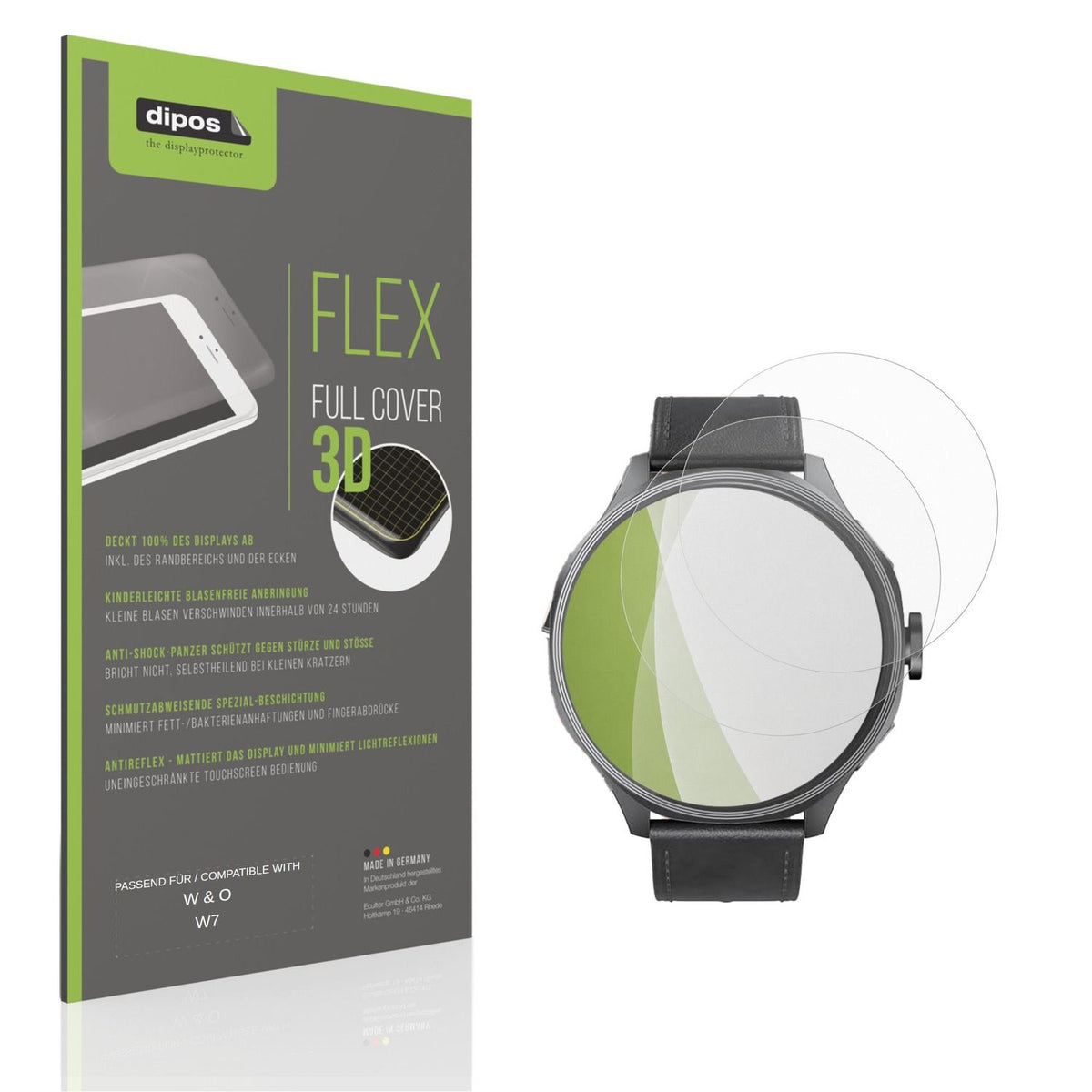 Matte Displayschutzfolie von dipos passend für W &amp; O W7, 100% Displayabdeckung und blasenfreie Montage