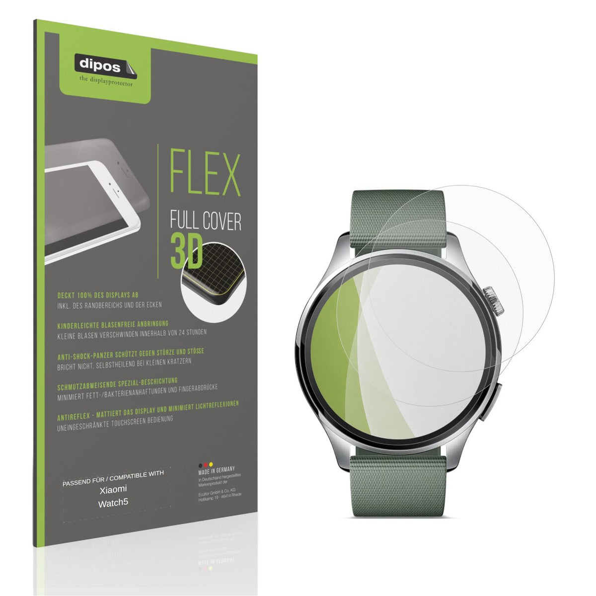 Matte Displayschutzfolie von dipos passend f�r Xiaomi Watch 5, 100% Displayabdeckung und blasenfreie Montage