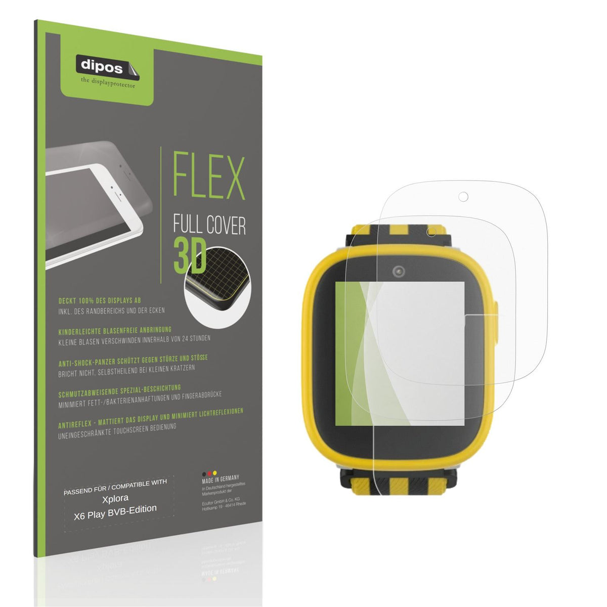 Matte Displayschutzfolie von dipos passend f�r Xplora X6 Play BVB-Edition, 100% Displayabdeckung und blasenfreie Montage